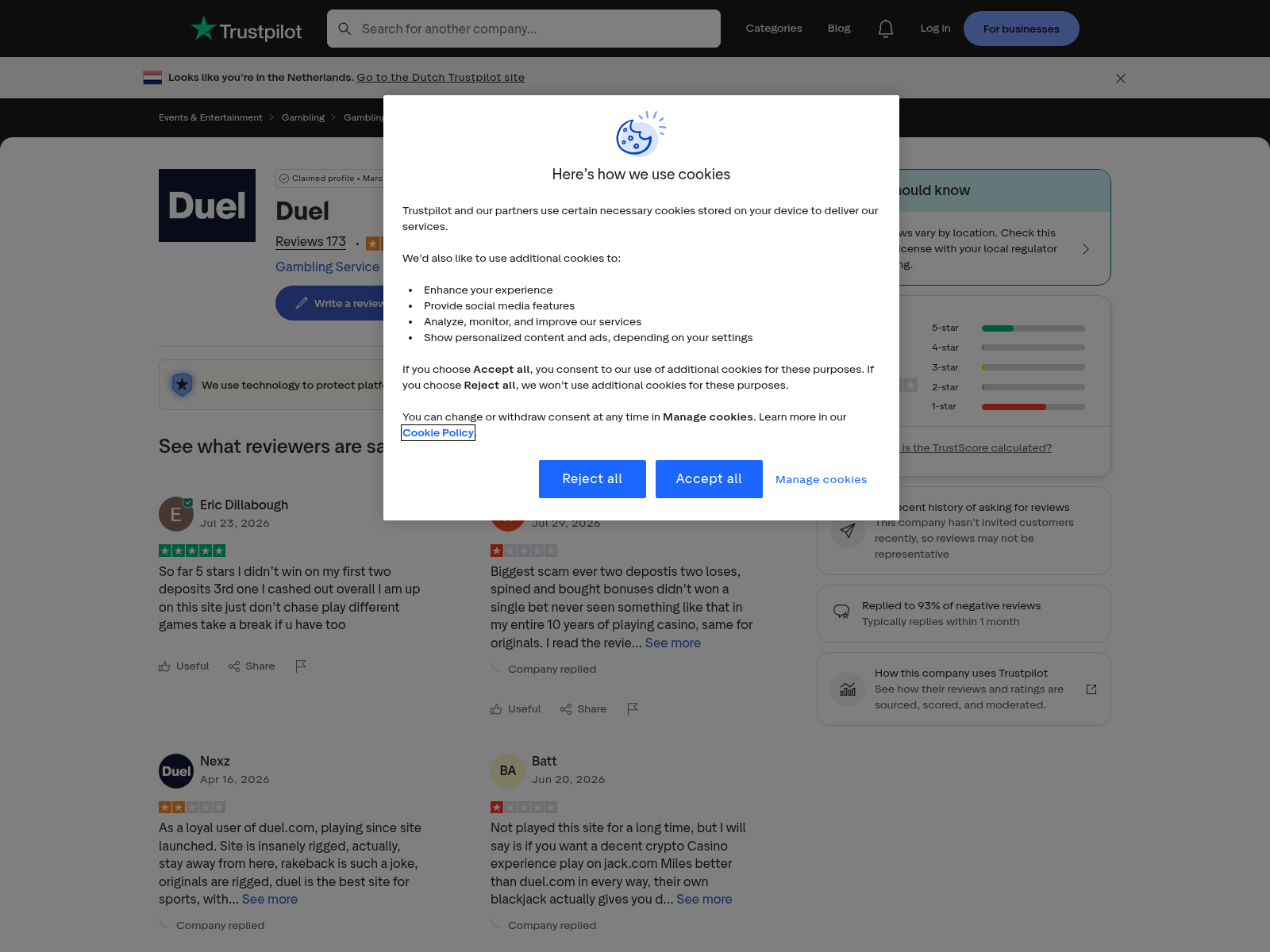 ภาพบริบทรีวิวผู้ใช้ที่ผูกกับโดเมน duel.com